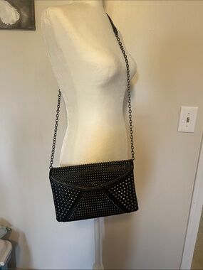 MMS Black Studded Envelope Crossbody Bag with Chain